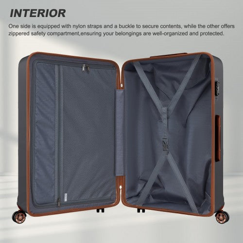 K1871-1L - Kono ABS+PC 32 Inch Extra-Large Suitcase, Sculpted Horizontal Design, Hard-Shell Wheeled Luggage with Telescopic Handle - Black and Brown