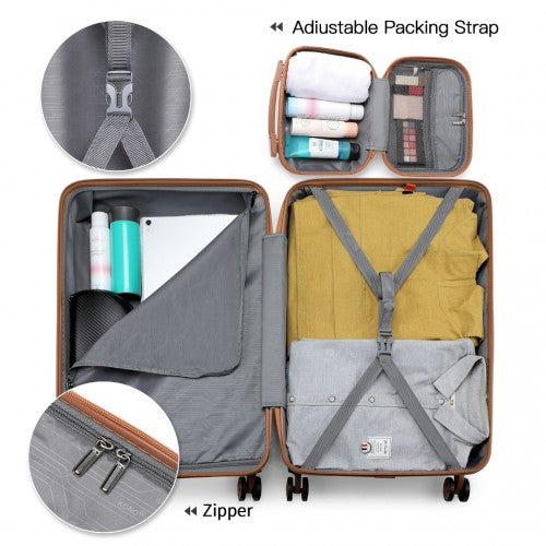 Easy Luggage K1871-1L - Kono ABS Sculpted Horizontal Design 4 Pcs Suitcase Set With Vanity Case - Cream