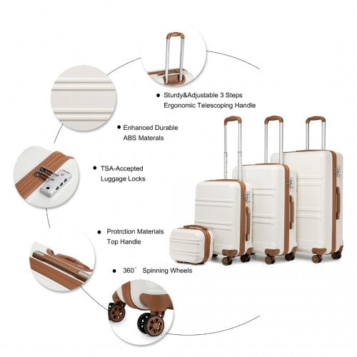 Easy Luggage K1871-1L - Kono ABS Sculpted Horizontal Design 4 Pcs Suitcase Set With Vanity Case - Cream