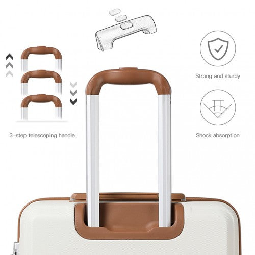 Easy Luggage K1871-1L - Kono ABS Sculpted Horizontal Design 4 Pcs Suitcase Set With Vanity Case - Cream