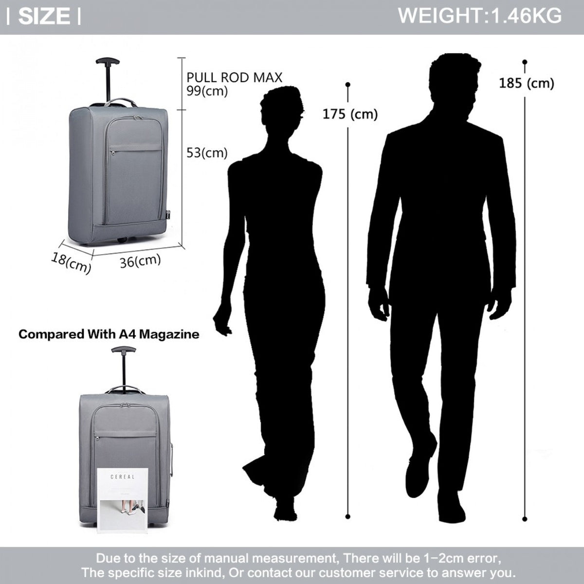 Kono 20" K1873-2 - SOFT SHELL HAND LUGGAGE - BLACK