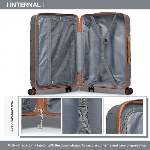 K2094L - Kono Lightweight Polypropylene Hard Shell 4 Piece Suitcase Set With TSA Lock And Vanity Case - Grey And Brown