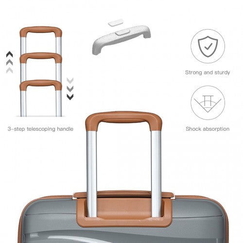 K2094L - Kono 14/20 Inch Lightweight Polypropylene Hard Shell 2 Piece Suitcase Set With TSA Lock And Vanity Case - Grey And Brown
