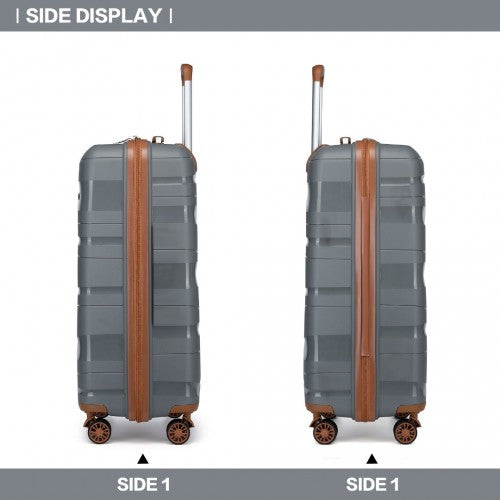 K2094L - Kono 14/20 Inch Lightweight Polypropylene Hard Shell 2 Piece Suitcase Set With TSA Lock And Vanity Case - Grey And Brown