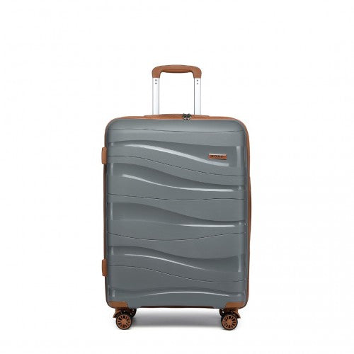 K2094L - Kono 24 Inch Lightweight Polypropylene Hard Shell Suitcase With TSA Lock - Grey And Brown