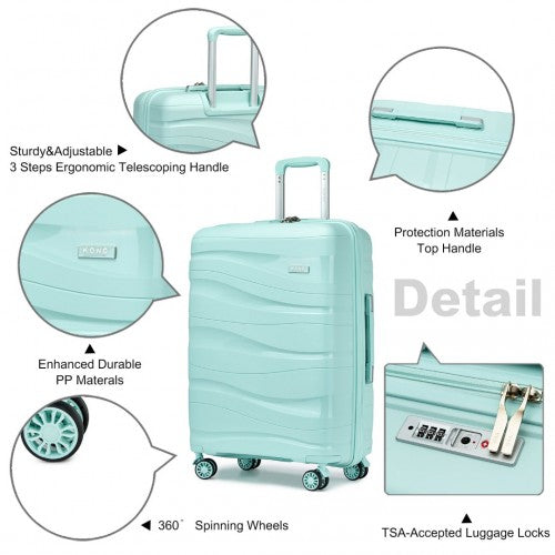 K2094L - Kono 28 Inch Lightweight Polypropylene Hard Shell Suitcase With TSA Lock - Mint Green