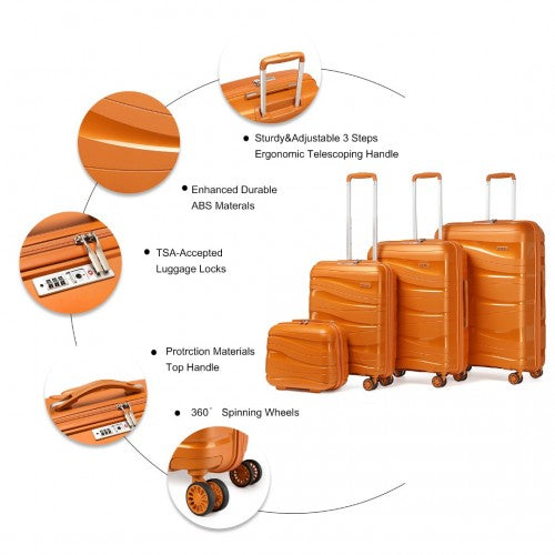 Easy Luggage K2094L - Kono Lightweight Polypropylene Hard Shell 4 Piece Suitcase Set With TSA Lock And Vanity Case - Orange