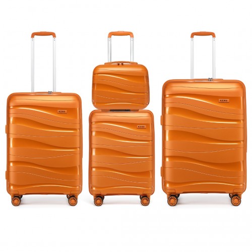 Easy Luggage K2094L - Kono Lightweight Polypropylene Hard Shell 4 Piece Suitcase Set With TSA Lock And Vanity Case - Orange