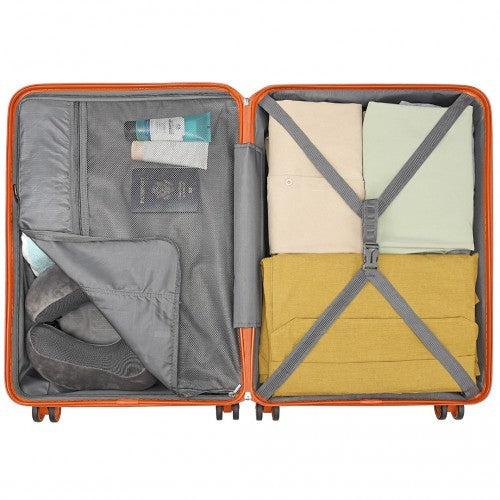 Easy Luggage K2094L - Kono Lightweight Polypropylene Hard Shell 4 Piece Suitcase Set With TSA Lock And Vanity Case - Orange