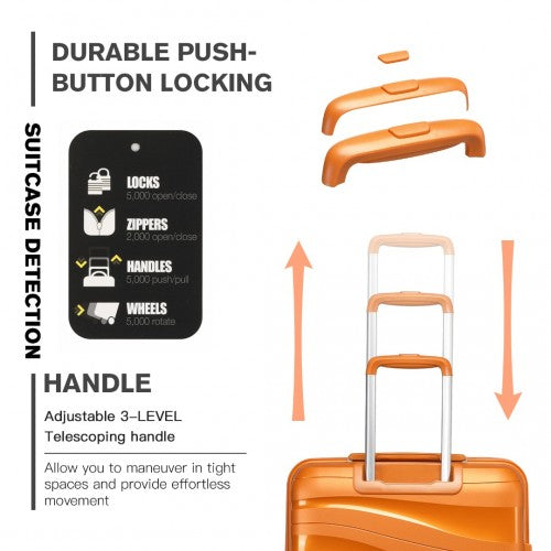 Easy Luggage K2094L - Kono Lightweight Polypropylene Hard Shell 4 Piece Suitcase Set With TSA Lock And Vanity Case - Orange