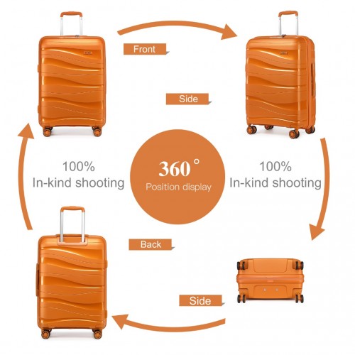 Easy Luggage K2094L - Kono Lightweight Polypropylene Hard Shell 4 Piece Suitcase Set With TSA Lock And Vanity Case - Orange