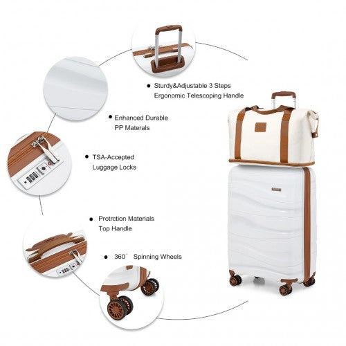 K2094L+EA2212 - Kono 20 Inch Polypropylene Cabin Size Suitcase 3 Piece Travel Set with Weekend Bag and Toiletry Bag - Cream