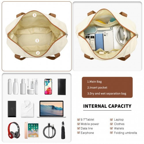 K2094L+EA2212 - Kono 20 Inch Polypropylene Cabin Size Suitcase 3 Piece Travel Set with Weekend Bag and Toiletry Bag - Cream