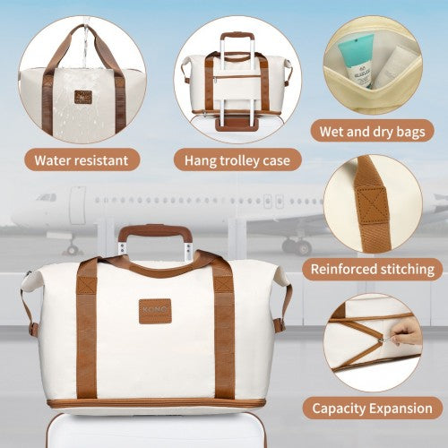 K2094L+EA2212 - Kono 20 Inch Polypropylene Cabin Size Suitcase 3 Piece Travel Set with Weekend Bag and Toiletry Bag - Cream