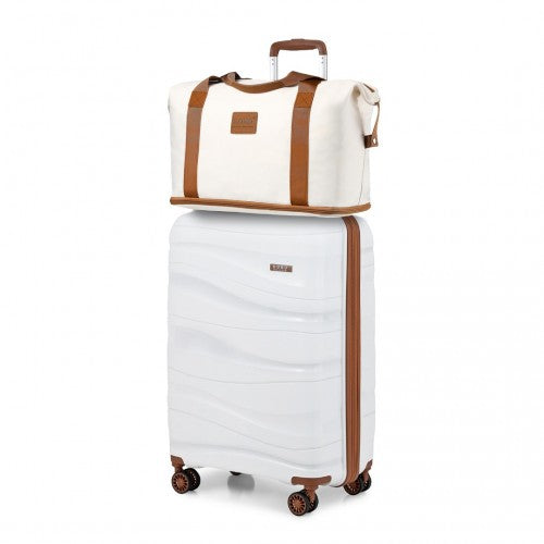 Kono K2094L+EA2212 - 20 Inch Polypropylene Cabin Size Suitcase 3 Piece Travel Set with Weekend Bag and Toiletry Bag - Cream