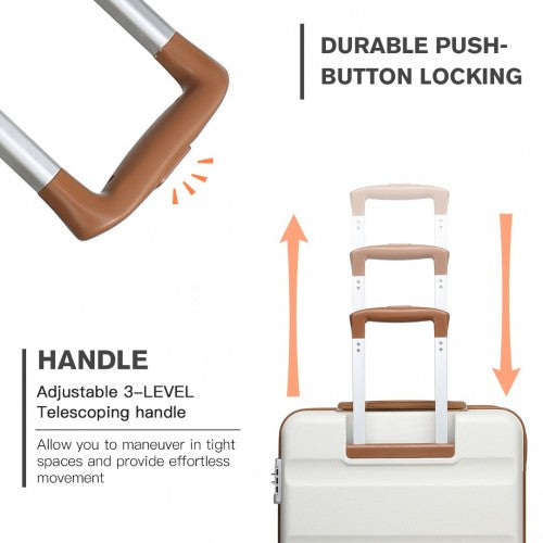 K2191L - Kono 28 Inch Check in Luggage - Streamlined ABS Hardshell Suitcase with Secure TSA Lock - Cream