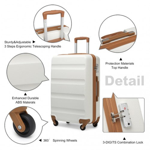 K2191L - Kono 28 Inch Check in Luggage - Streamlined ABS Hardshell Suitcase with Secure TSA Lock - Cream