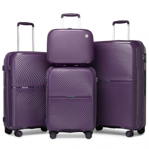 Easy Luggage K2393L - British Traveller 4 Pcs Set Spinner Hard Shell PP Suitcase With TSA Lock And Vanity Case - Purple
