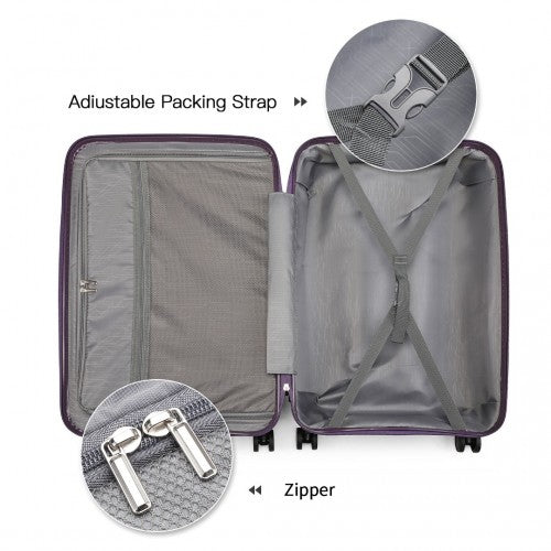 Easy Luggage K2393L - British Traveller 4 Pcs Set Spinner Hard Shell PP Suitcase With TSA Lock And Vanity Case - Purple