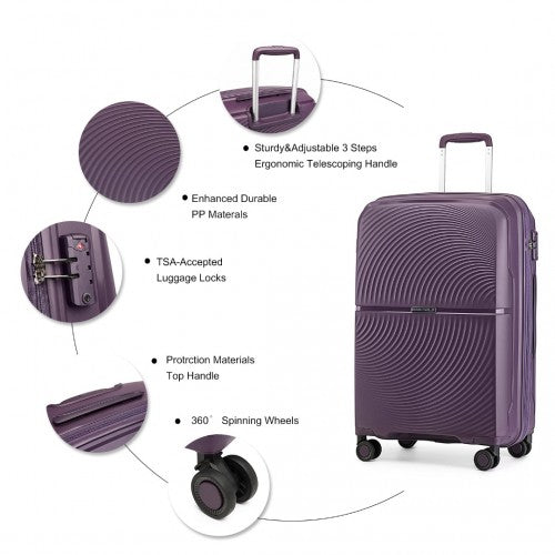 Easy Luggage K2393L - British Traveller 4 Pcs Set Spinner Hard Shell PP Suitcase With TSA Lock And Vanity Case - Purple