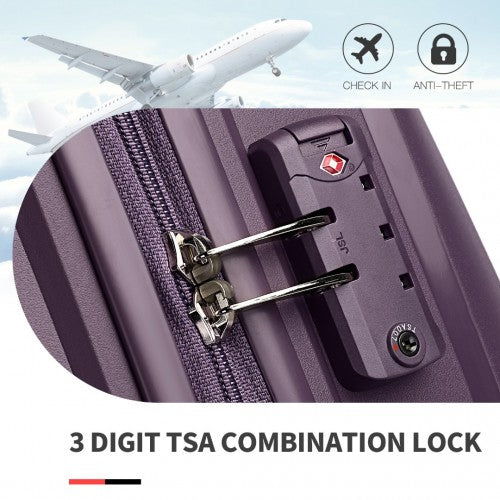 Easy Luggage K2393L - British Traveller 4 Pcs Set Spinner Hard Shell PP Suitcase With TSA Lock And Vanity Case - Purple