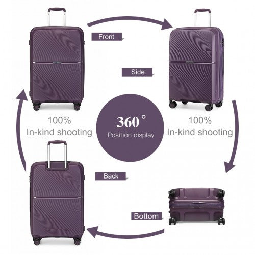 Easy Luggage K2393L - British Traveller 4 Pcs Set Spinner Hard Shell PP Suitcase With TSA Lock And Vanity Case - Purple