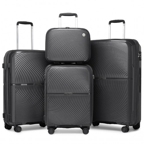 Easy Luggage K2393L - British Traveller 4 Pcs Set Spinner Hard Shell PP Suitcase With TSA Lock And Vanity Case - Black