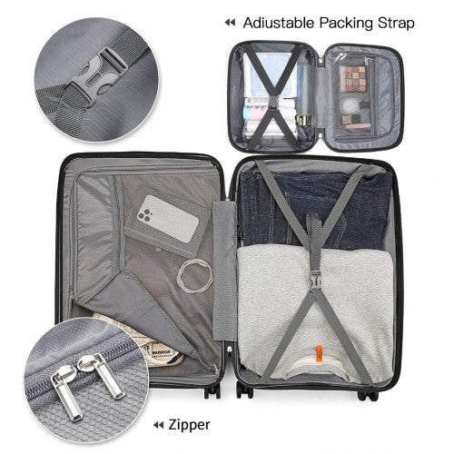 Easy Luggage K2393L - British Traveller 4 Pcs Set Spinner Hard Shell PP Suitcase With TSA Lock And Vanity Case - Black