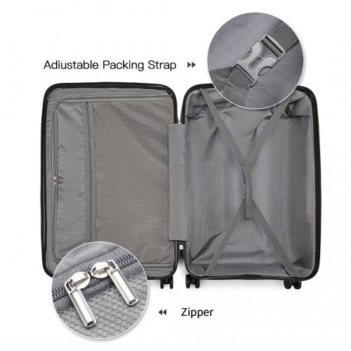 Easy Luggage K2393L - British Traveller 4 Pcs Set Spinner Hard Shell PP Suitcase With TSA Lock And Vanity Case - Black