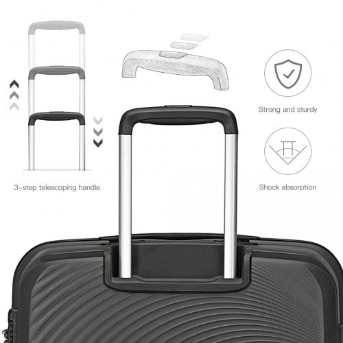 Easy Luggage K2393L - British Traveller 4 Pcs Set Spinner Hard Shell PP Suitcase With TSA Lock And Vanity Case - Black