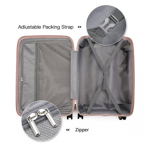 Easy Luggage K2393L - British Traveller 4 Pcs Set Spinner Hard Shell PP Suitcase With TSA Lock And Vanity Case - Nude