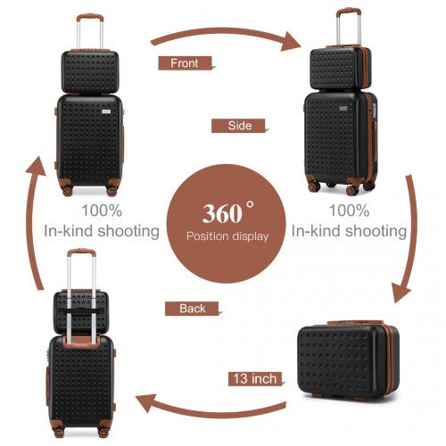 K2394L+S2362 - Kono Hard Shell ABS Carry-Ons Cabin Suitcase Included Vanity Case And Backpack 3 Piece Travel Set - Black