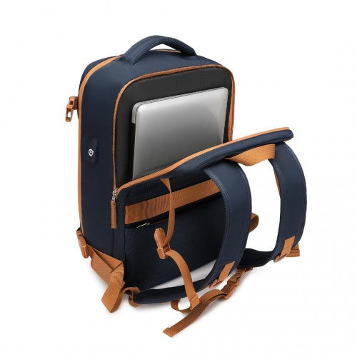 K2394L+S2362 - Kono Hard Shell ABS Carry-Ons Cabin Suitcase Included Vanity Case And Backpack 3 Piece Travel Set - Navy