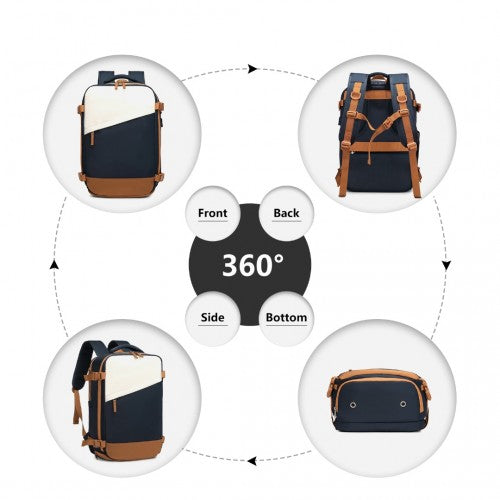 K2394L+S2362 - Kono Hard Shell ABS Carry-Ons Cabin Suitcase Included Vanity Case And Backpack 3 Piece Travel Set - Navy