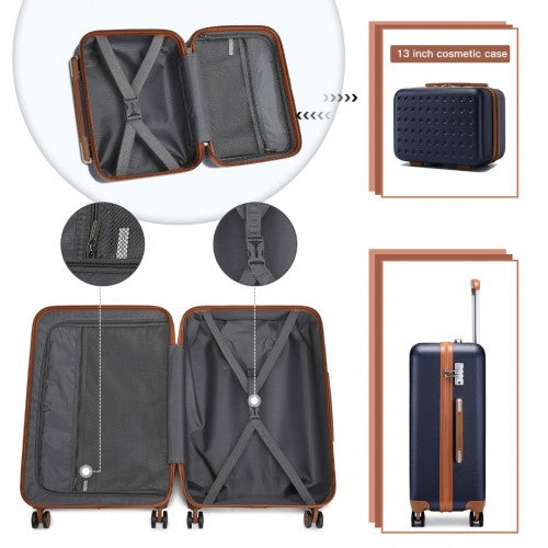 K2394L+S2362 - Kono Hard Shell ABS Carry-Ons Cabin Suitcase Included Vanity Case And Backpack 3 Piece Travel Set - Navy
