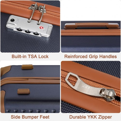 K2394L+S2362 - Kono Hard Shell ABS Carry-Ons Cabin Suitcase Included Vanity Case And Backpack 3 Piece Travel Set - Navy