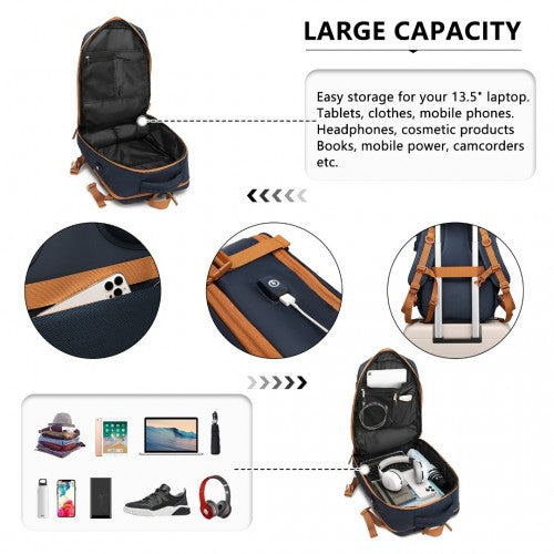 K2394L+S2362 - Kono Hard Shell ABS Carry-Ons Cabin Suitcase Included Vanity Case And Backpack 3 Piece Travel Set - Navy