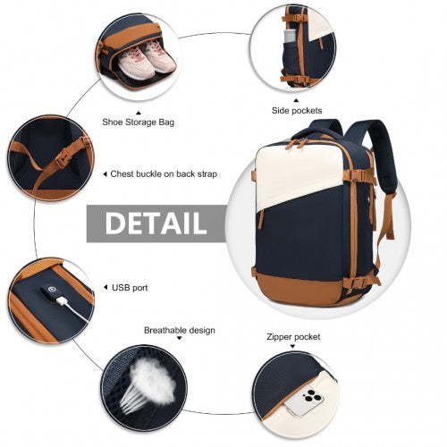 K2394L+S2362 - Kono Hard Shell ABS Carry-Ons Cabin Suitcase Included Vanity Case And Backpack 3 Piece Travel Set - Navy