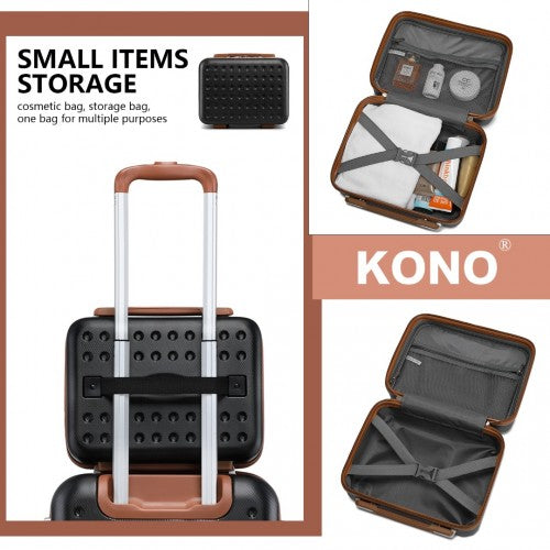 K2394L+EA2212 - Kono 20 Inch ABS Carry On Cabin Suitcase 4 Piece Travel Set Included Vanity Case And Weekend Bag and Toiletry Bag - Black