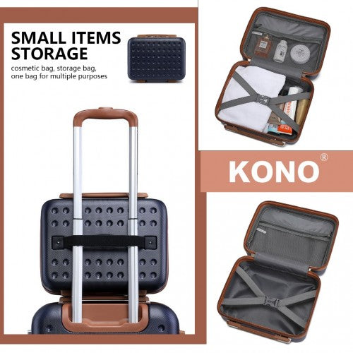 K2394L+EA2212 - Kono 20 Inch ABS Carry On Cabin Suitcase 4 Piece Travel Set Included Vanity Case And Weekend Bag and Toiletry Bag - Navy