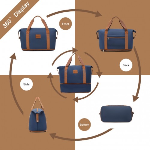 K2394L+EA2212 - Kono 20 Inch ABS Carry On Cabin Suitcase 4 Piece Travel Set Included Vanity Case And Weekend Bag and Toiletry Bag - Navy