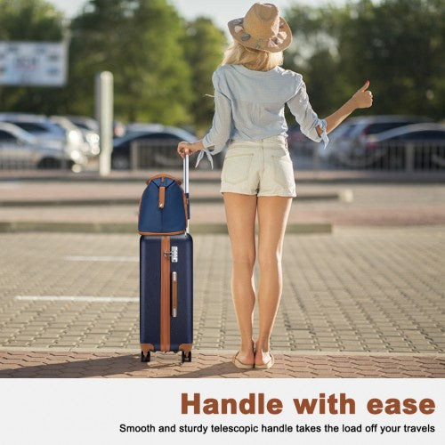 K2394L+EA2212 - Kono 20 Inch ABS Carry On Cabin Suitcase 4 Piece Travel Set Included Vanity Case And Weekend Bag and Toiletry Bag - Navy