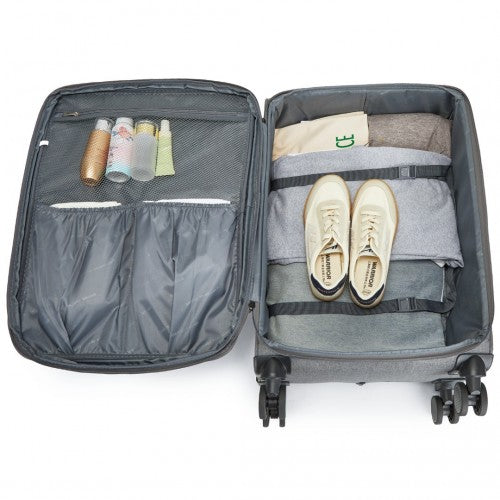 K2397L - British Traveller 28 Inch Lightweight Soft Shell Expandable Suitcase With TSA Lock - Grey
