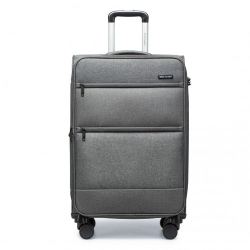 K2397L - British Traveller 28 Inch Lightweight Soft Shell Expandable Suitcase With TSA Lock - Grey