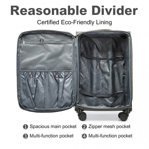 K2397L - British Traveller 28 Inch Lightweight Soft Shell Expandable Suitcase With TSA Lock - Grey