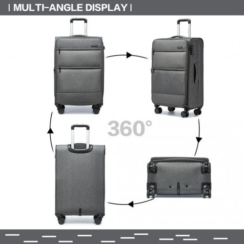 K2397L - British Traveller 28 Inch Lightweight Soft Shell Expandable Suitcase With TSA Lock - Grey