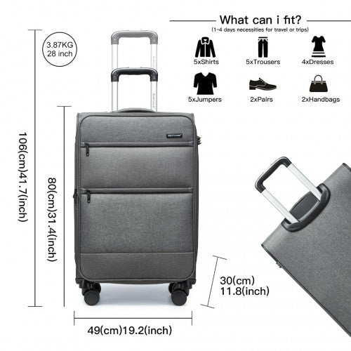 K2397L - British Traveller 28 Inch Lightweight Soft Shell Expandable Suitcase With TSA Lock - Grey