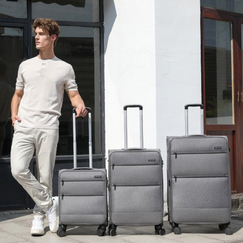 K2397L - British Traveller 28 Inch Lightweight Soft Shell Expandable Suitcase With TSA Lock - Grey