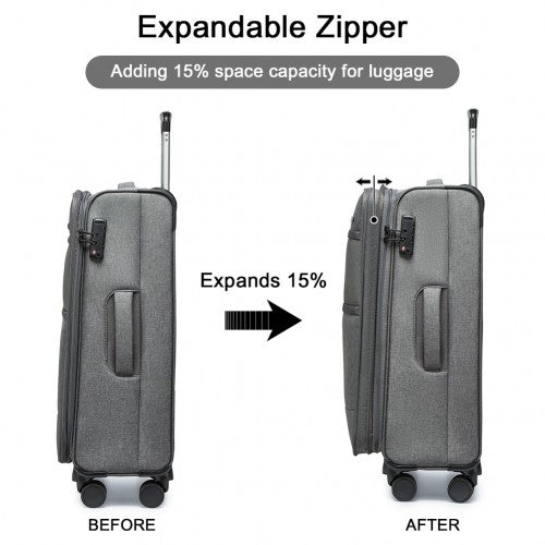 K2397L - British Traveller 28 Inch Lightweight Soft Shell Expandable Suitcase With TSA Lock - Grey