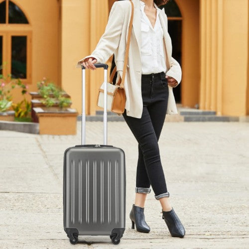 KSK2477 - Kono Durable 20 Inch Lightweight ABS+PC Vertical Textured Carry-On Suitcase with Secure 3-Digit Lock - Grey